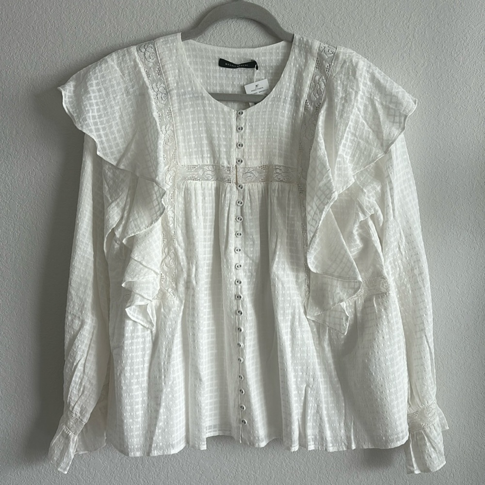 White Ruffled Button Down